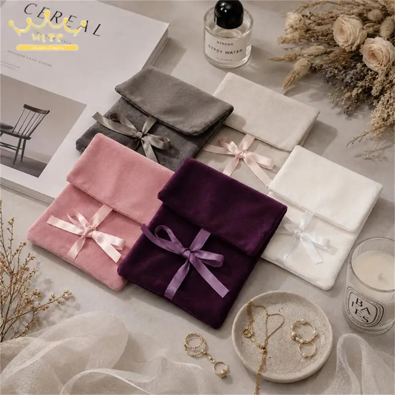 Soft Velvet Jewelry Pouch with Satin Ribbon Necklace Bracelet Ring Earring Storage Bag Wedding Gift Jewelry Packaging Pouches