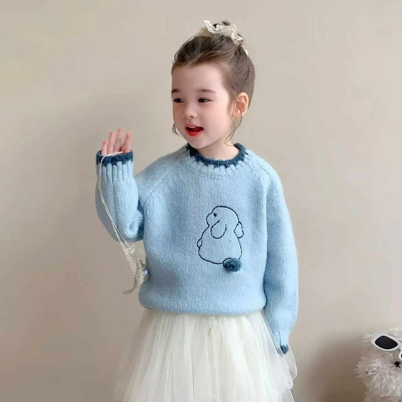 

Girls' Knitted Sweaters Collection Arrivals Korean-Style Fashionable Baby Girl Round-Neck Knitwear Children's Winter Base Layer