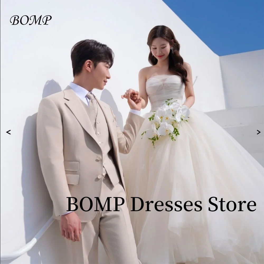 

BOMP Elegant Wedding Dress Bow Ribbons Sashes A-Line Multi-layered Floor Length Train Bridal Gown Korea Photo Shoot Customized