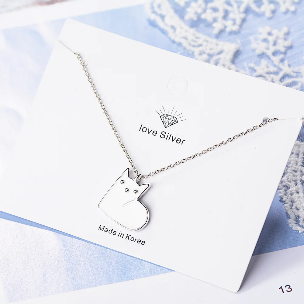 

925 Sterling Silver Black White ​Cat Aesthetic Necklaces For Women Luxury Jewelry Accessories Wholesale