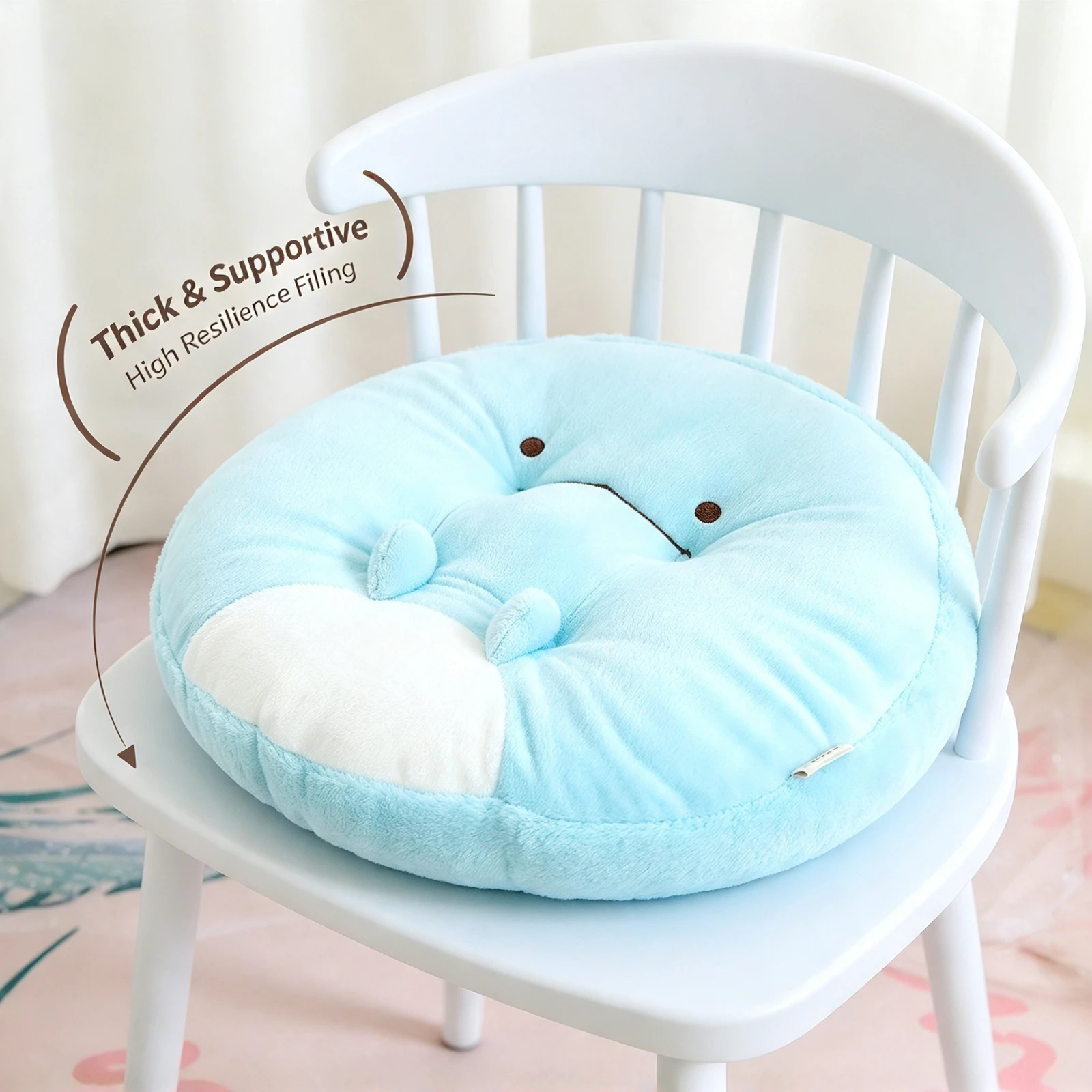 45x10cm Cute Cartoon Plush Chair Cushion Round Seat Pad Thick, Backrest Pillow For Office Home, Bedroom Kids Decor Gift