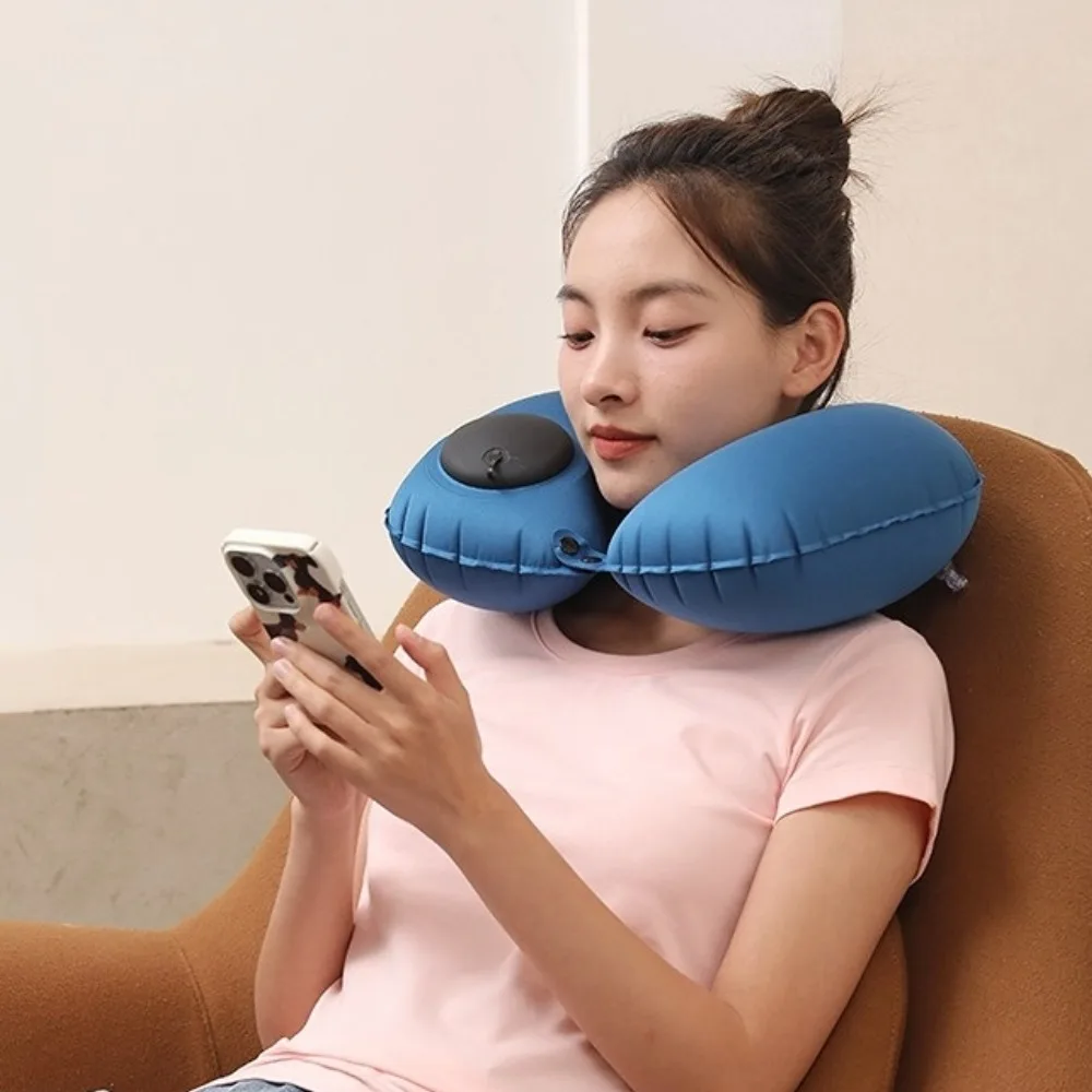 New Hot U-Shaped Press Inflatable Neck Pillow Travel Portable Airplane Pillow Cervical Support Cushion for Car Office NapCamping