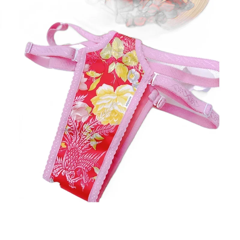 Handmake Red Pink Floral Embroidery Man's rubber Briefs Live Show Club DJ Bar Sexy Costumes FKK Party Unisex