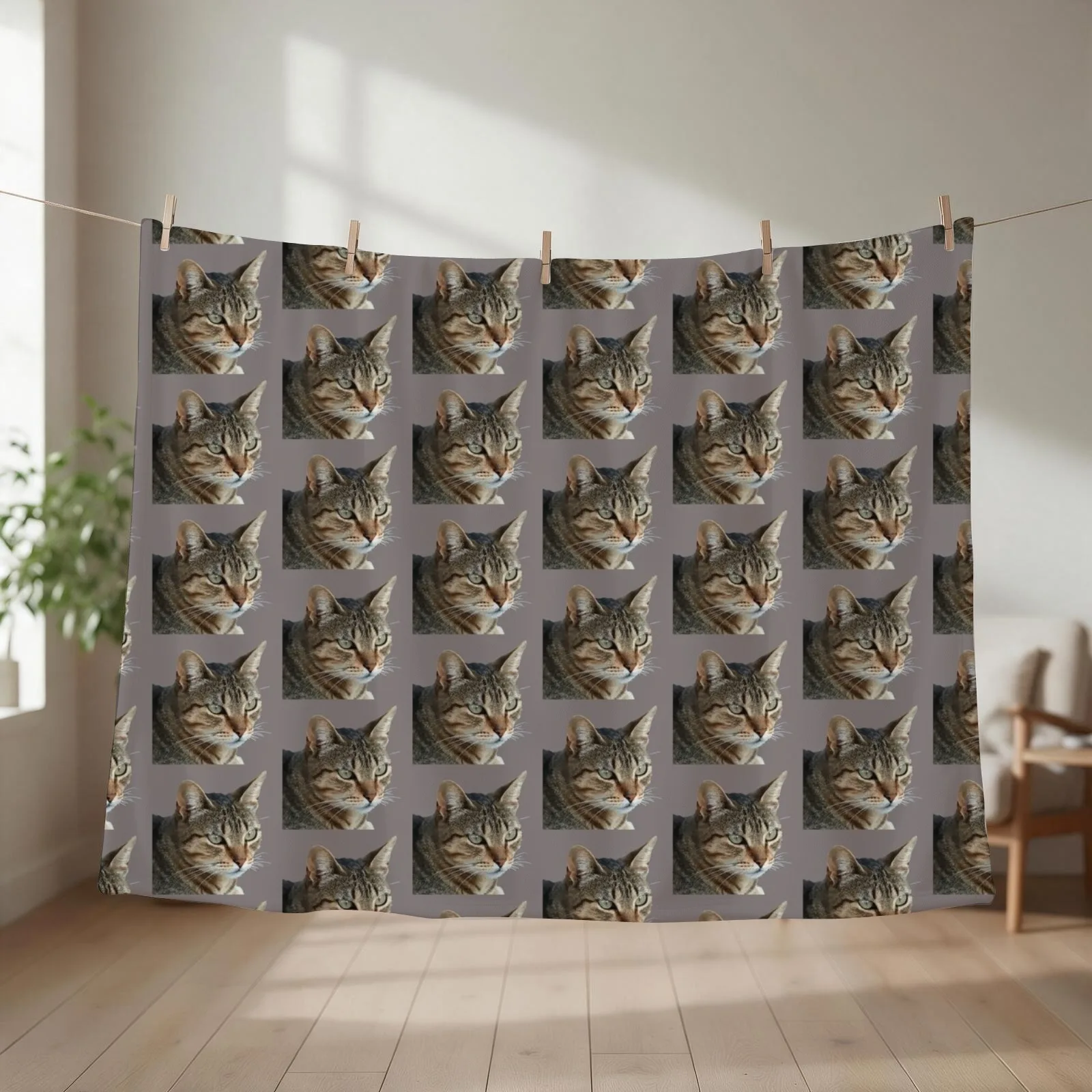 Stunning Tabby Cat Close Up Portrait Vector Isolated Throw Blanket couch cozy soft plush fuzzy picnic outdoor blanket