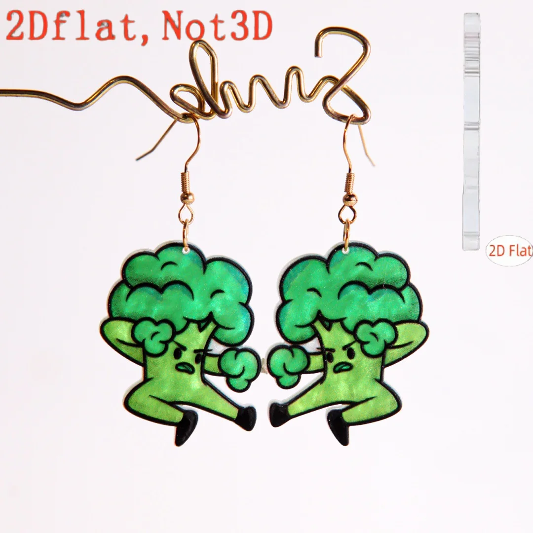 New Cross Border Abstract Sports Broccoli Earrings 2D Flat Acrylic Creative Cartoon Vegetable Broccoli Jewelry