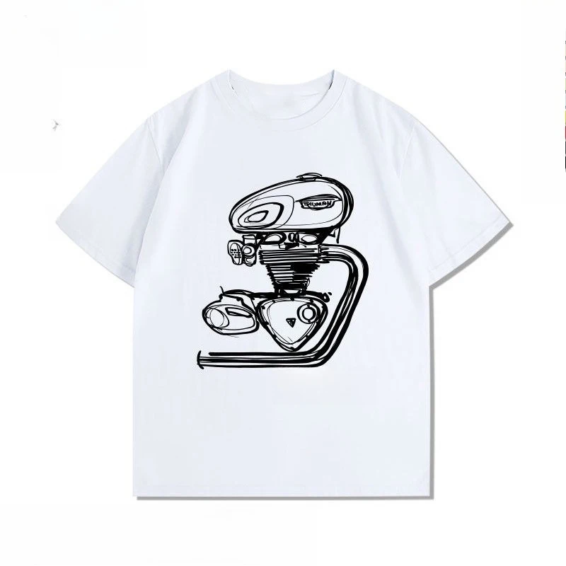 Motorcycle Engine Modified T120 Retro Printed Car Sport Shirts Women's Tshirt Unisex Tee Top Short Sleeve Men's Cotton  T Shirt