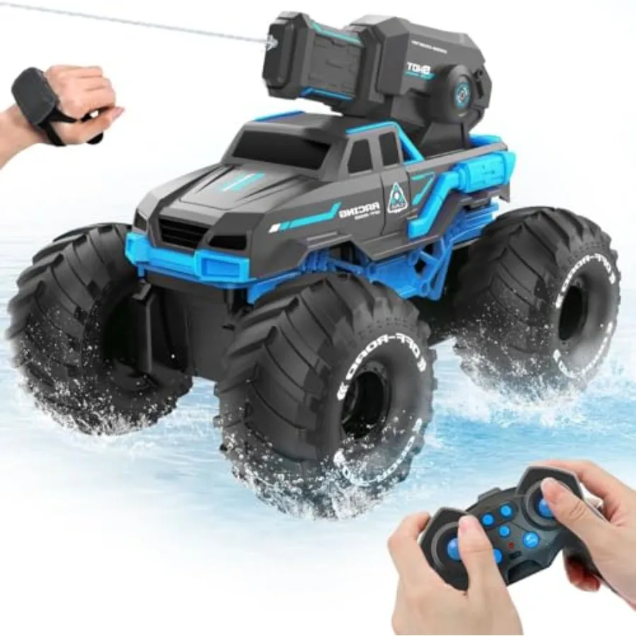 

BEZGAR 1:16 Monster Truck Toys Remote Control Car Amphibious RC Cars Pickup Boat with Shooting Water Gun 4WD Waterproof All-Ter
