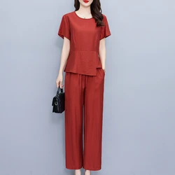 Summer Two Piece Sets for Women Outifits 2024 New Elegant Solid Color High Waist Trouser Sets High Quality