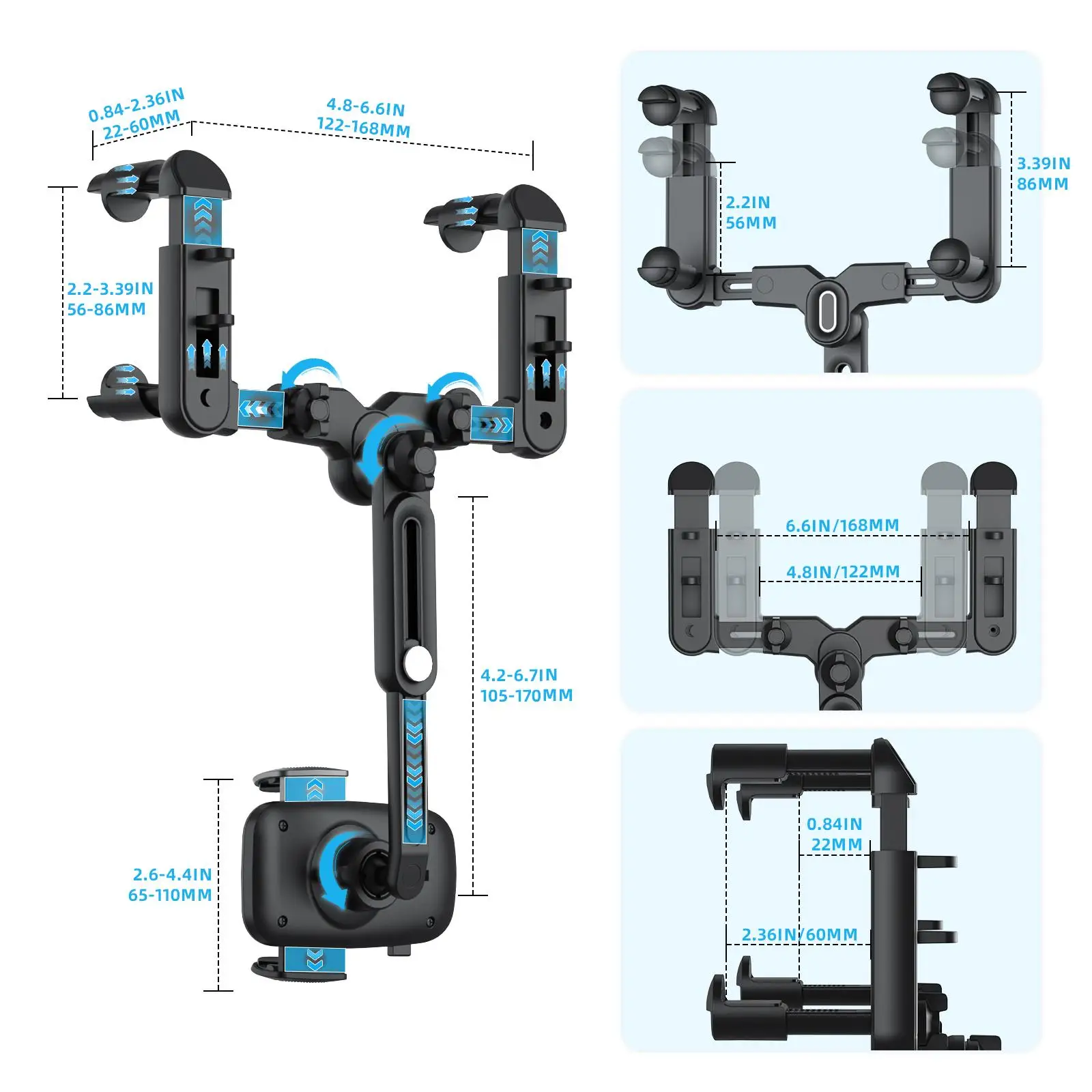 Car Rearview Mirror Smartphone Holder Flexible 360 Rotating Adjustable Mount Bracket for Mobile Device