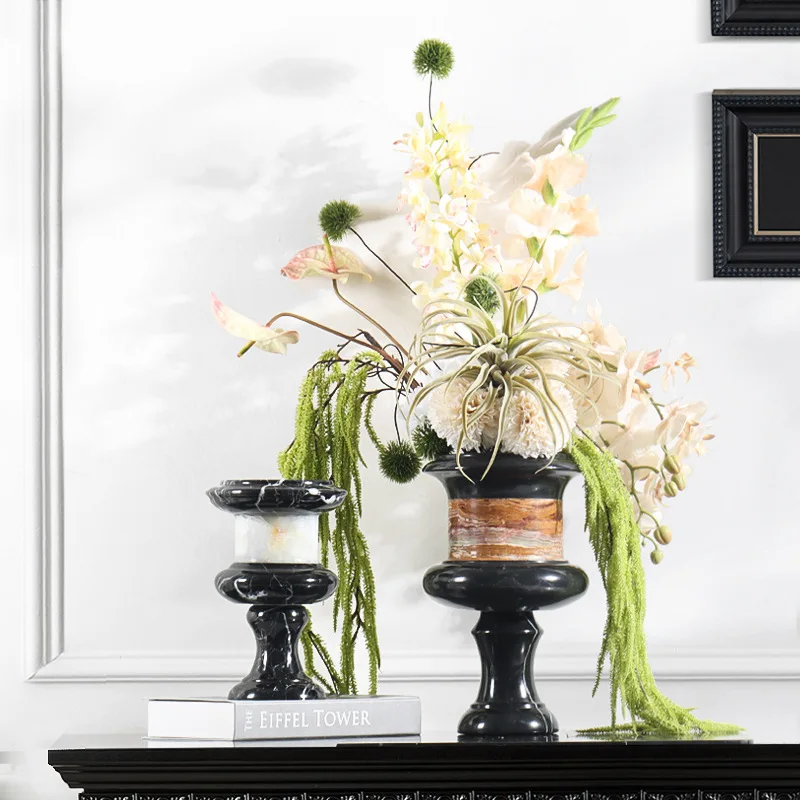 Minimalist niche modern marble and jade vase art