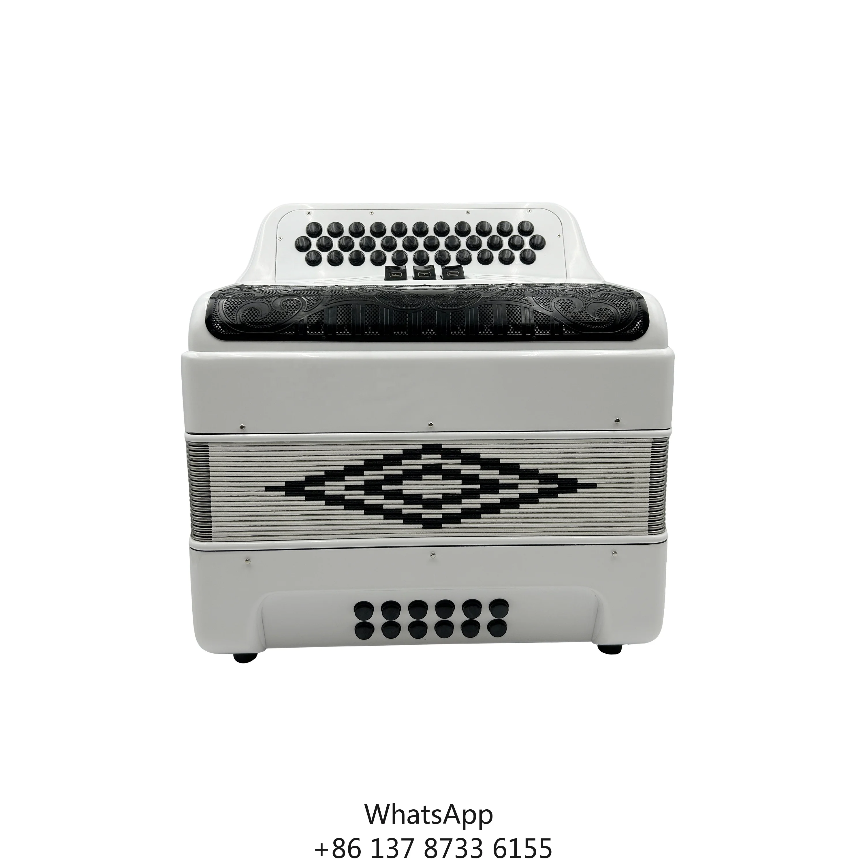 

JB3412C Professional 34 Buttons 12 Bass 3 Registers Bright White Accordion Black Grill Black Button Diatonic Acordeon