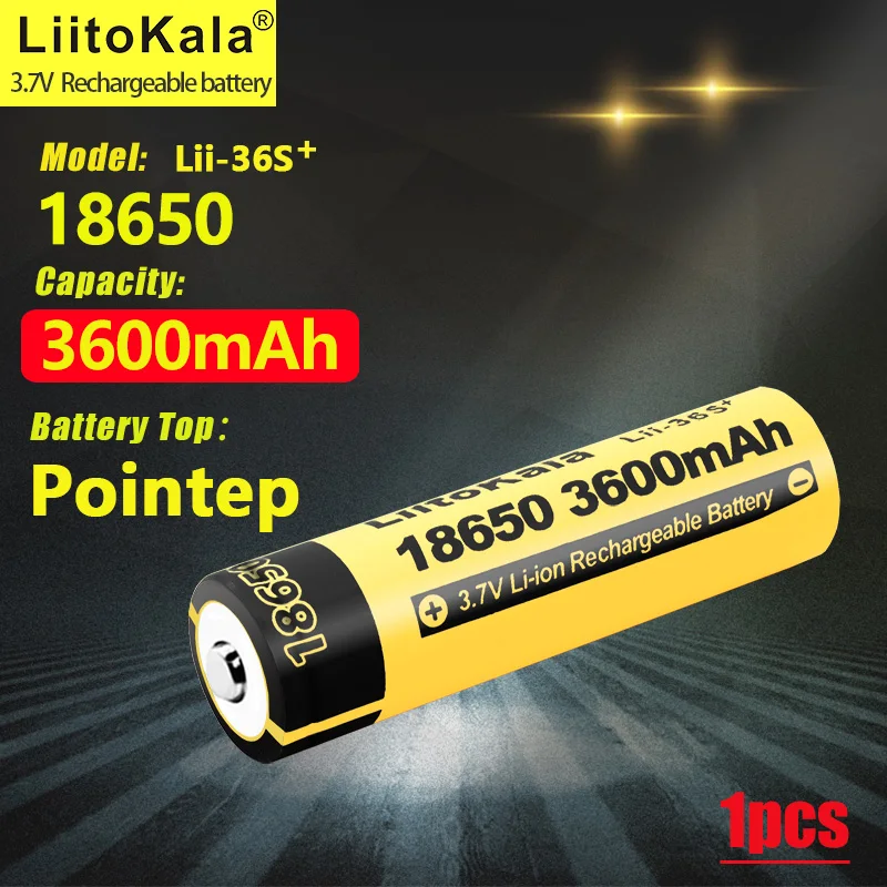 1pcs LiitoKala Lii-36S Pointed 3.7V 18650 3600mAh batteryrechargeable Li-ion battery for Led flashlight batery