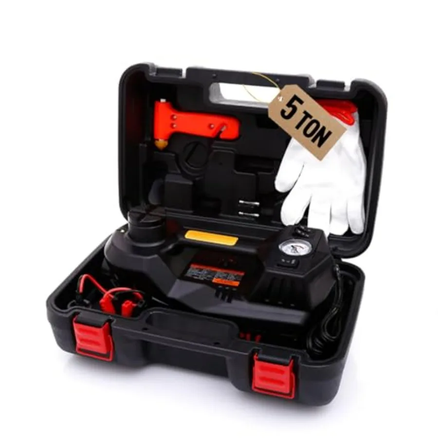 

Electric Car Jack 5 Ton 12V Floor Jack Hydraulic Jack Stand for SUV Truck Sedan Vehicle with Integrated Tire Pump in Black for