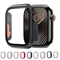 for Apple Watch Case 46mm 42mm 45mm 40mm 44mm 41mm Screen Protector PC Cover+Glass Film Change To Ultra Series 10 9 8 7 6 5 4 SE