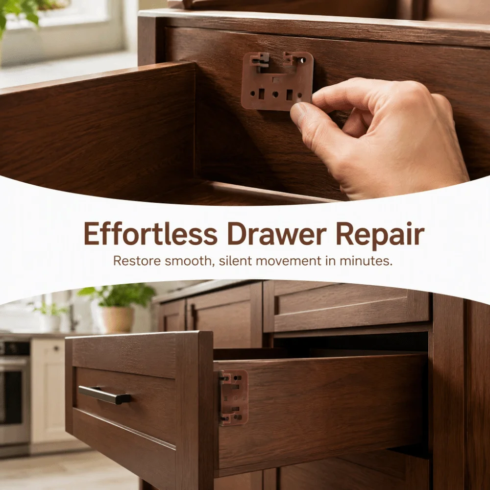 10 set Durable Plastic Drawer Track Guide With Screws Brown Drawer Slide Glides Drawer Replacement Parts Drawer
