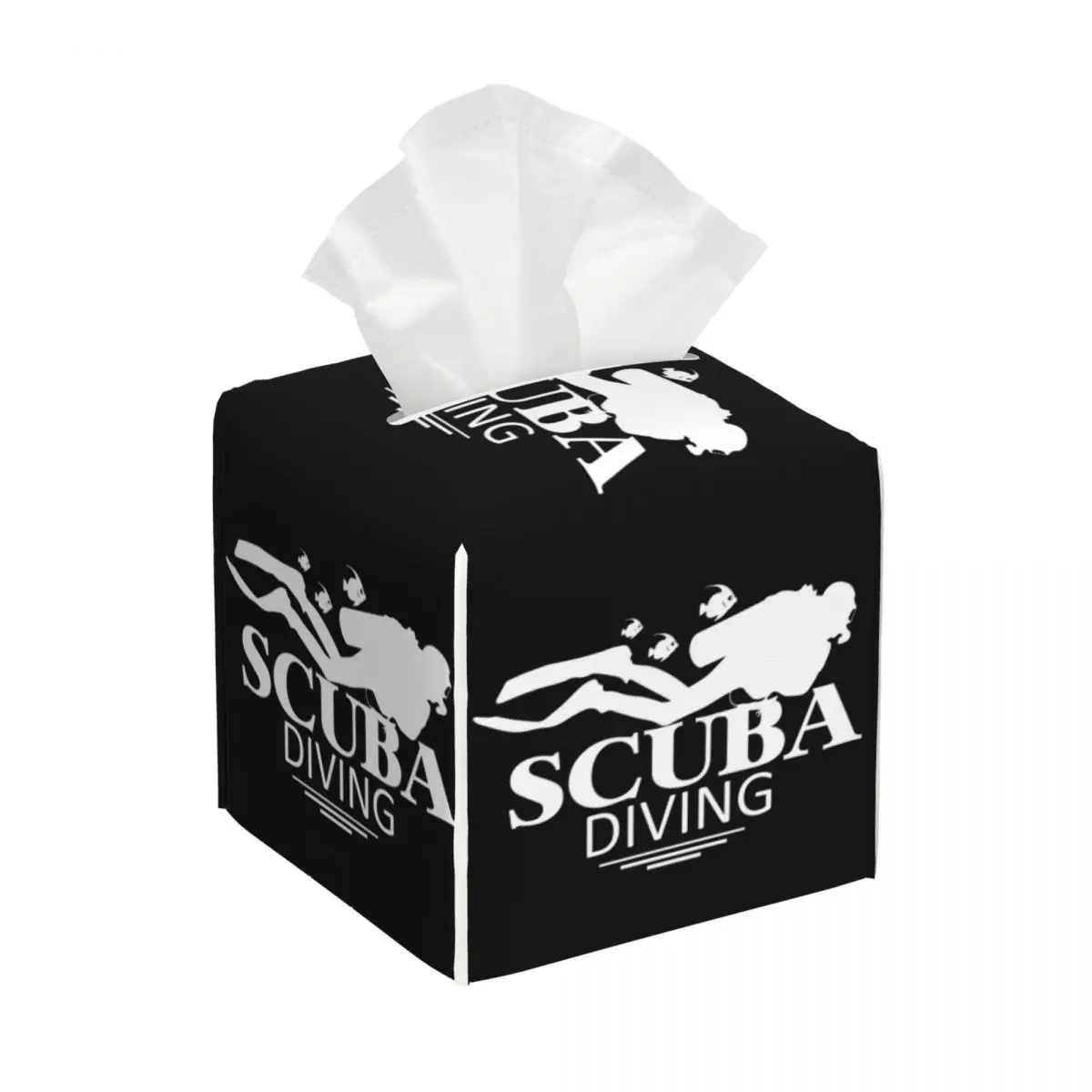 Custom Funny Scuba Diving Tissue Box Cover for Bathroom Car Dive Square PU Leather Facial Tissue Box Holder