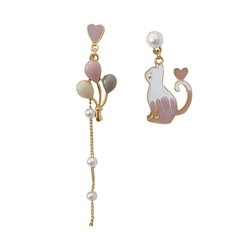 Pendientes asimétricos con forma de globo de gato para mujer, aretes colgantes de dibujos animados, regalo de joyería para fiesta