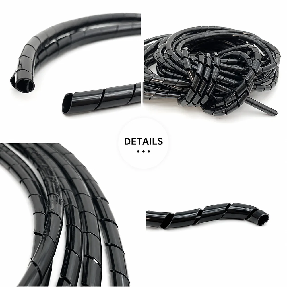 A pack of Black PE Spira lD 4~30MM Strong toughness/anti leakage/cable insulation protection wear-resistant winding tube