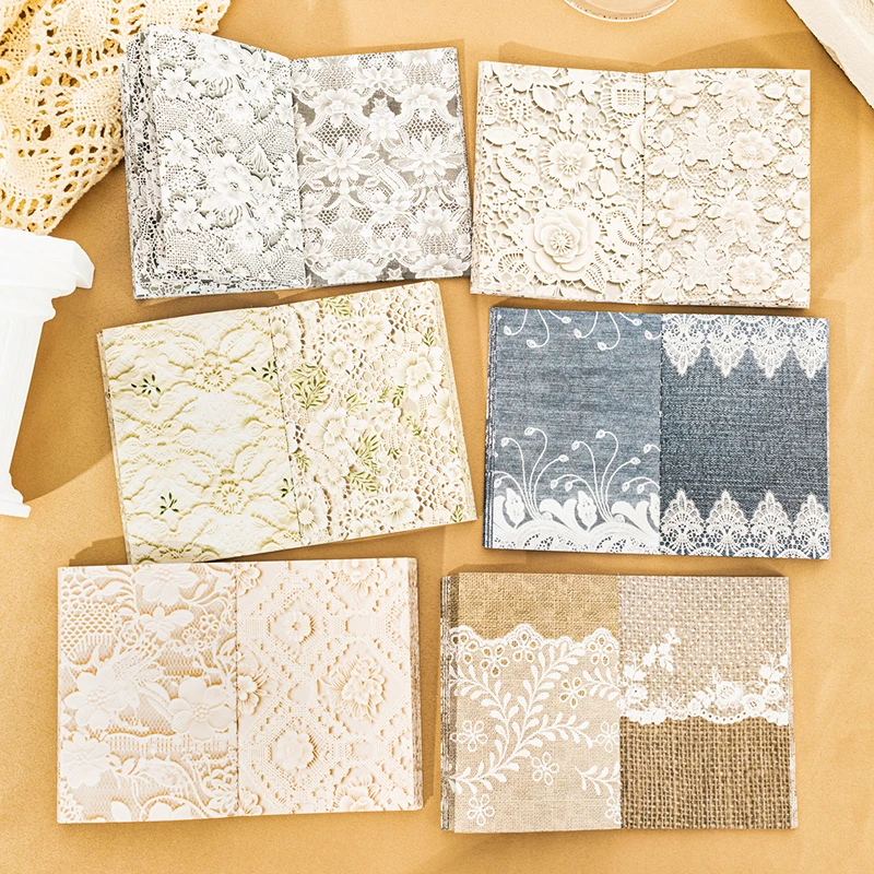 

Journal GO 15sheets Mini Scrapbook Retro Creative Material Paper Lace Inner Page Material Mini Notebook Memo Pads