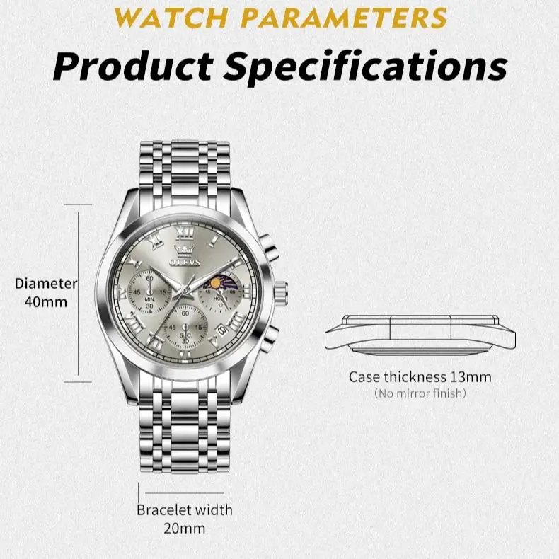 OLEVS 2871 reloj para hombre, reloj de cuarzo Original de lujo, resistente al agua, fecha luminosa, cronógrafo de fase lunar, reloj clásico a escala romana para hombre