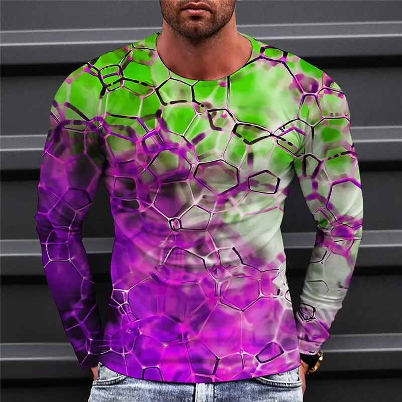 Casual Men's T shirt Graphic Prints Crack Crew Neck Blue Purple 3D Print Outdoor Street Long Sleeve Clothing Basic Sports Tee