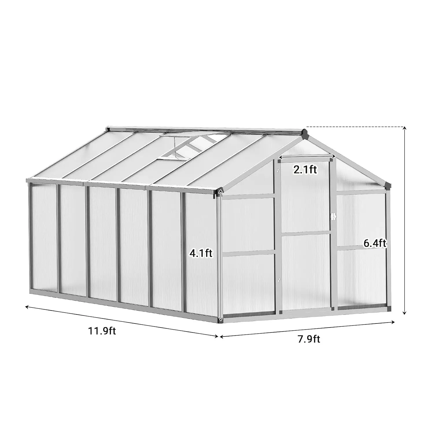 8X12 FT Greenhouse, Greenhouses for Outside, Aluminum Frame Polycarbonate Panels with Sliding Lockable Door and, Customi