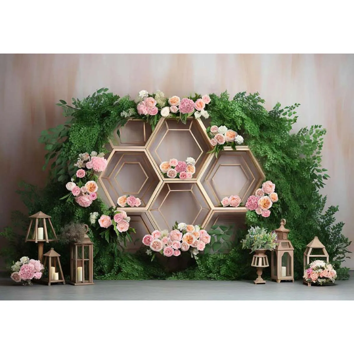 Allenjoy Spring Honeycomb Panel Floral Photography Backdrop