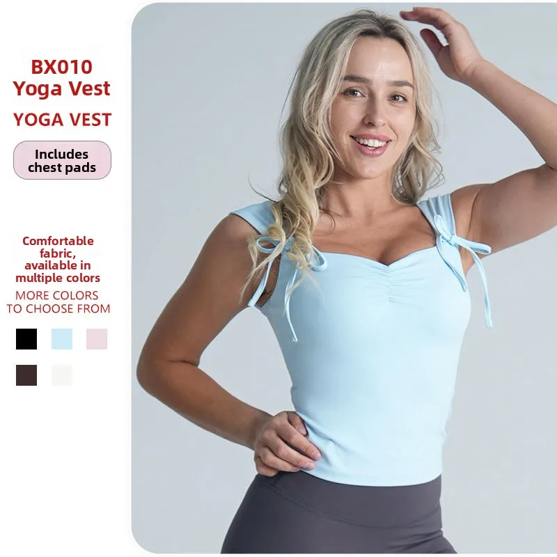 

New Knot Yoga Vest Women's Fitn Running Qui Dry Breathable Nylon Sports Top with Chest Pad Spring Summer