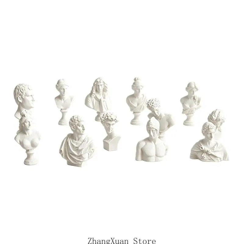 Tisch-Skulptur-Akzent-Set, Mini-Büstenfiguren aus weißer griechischer Mythologie aus Kunstharz für Schreibtisch- und – Detail 2