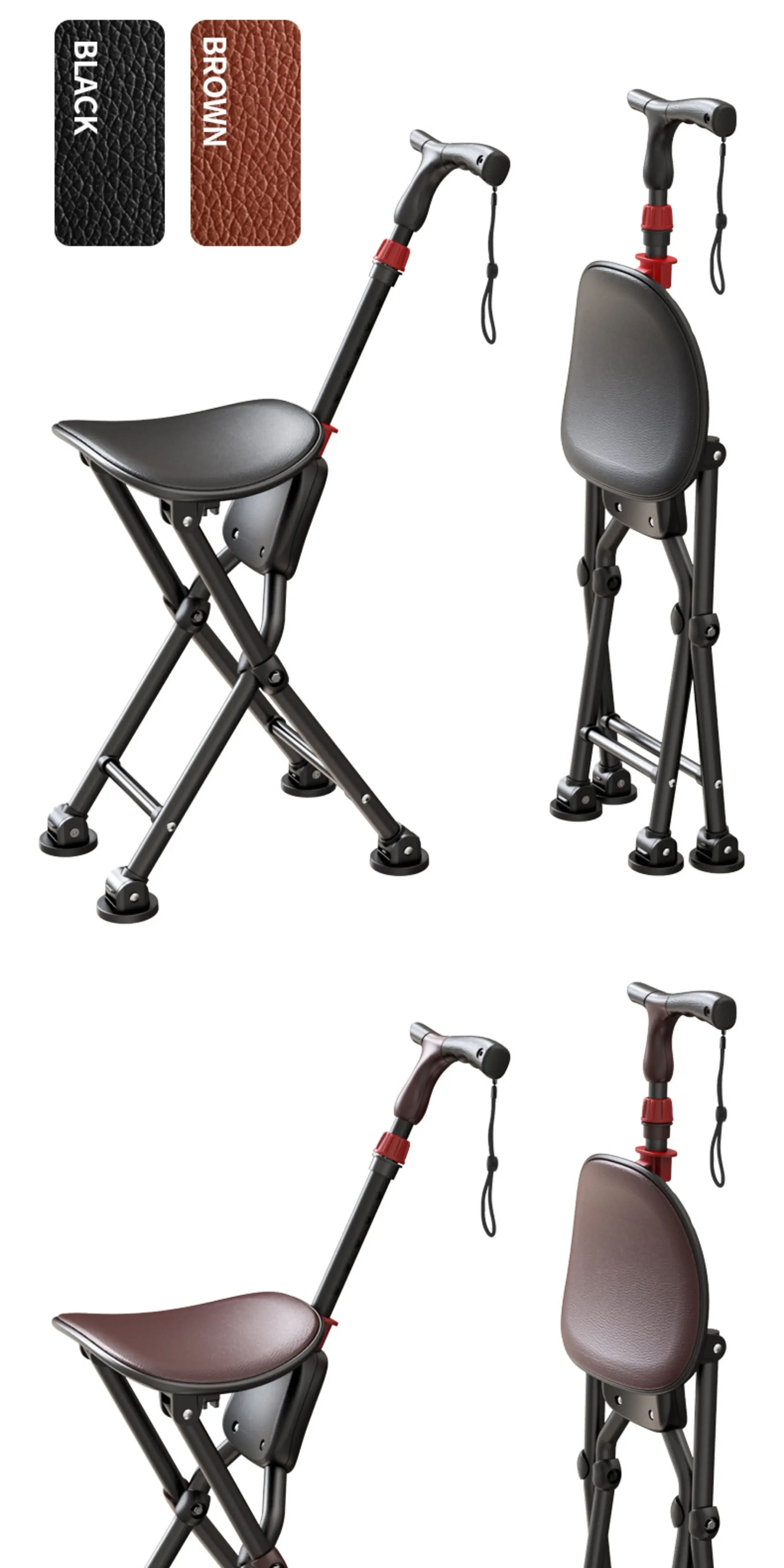 Crutch chair, cane stool for middle and elderly people can be sitting, lightweight dual-purpose folding hiking portable