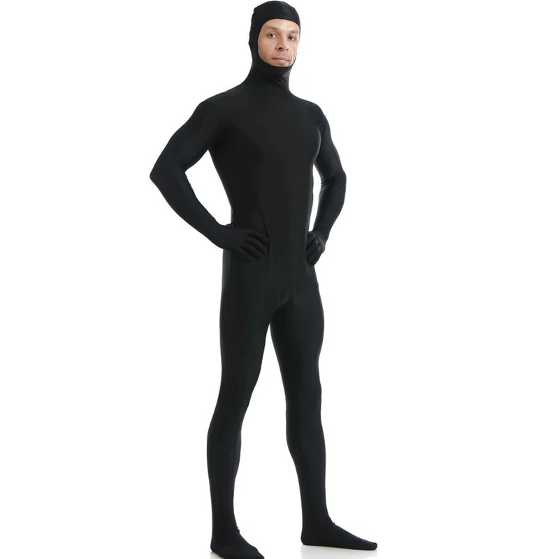 Spandex Nylon Full Body Cosplay Trajes para homens, Face aberta Zentai preto para o Halloween, Dance Unitard, Cosplay com Pés Unisex