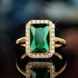 Retro Luxury Green Stone Rings For Women Gold Color Jewelry Gifts For Party Wedding Engagement Anniversary Zircon Ring KDR033