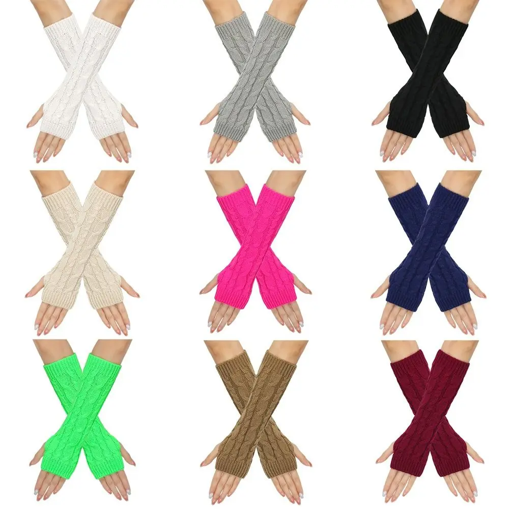Fingerless Arm Sleeves Gloves Knitted Twists Decorative Pattern Arm Warmers Warm Soft Material Gothic Mittens Outdoor