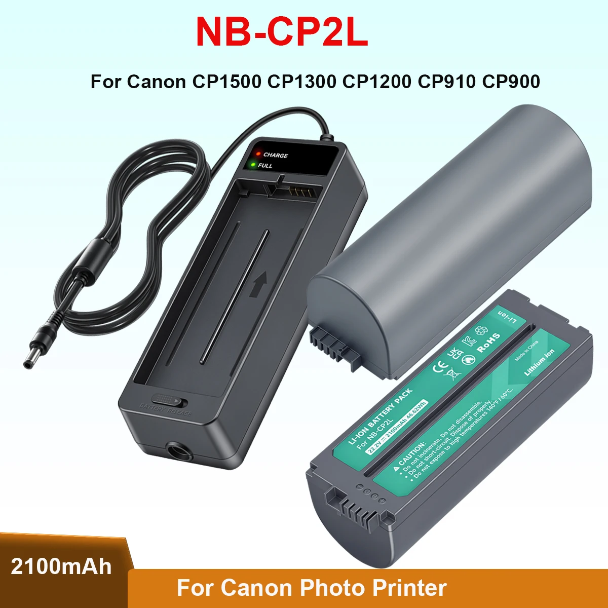 NB-CP2LH NB-CP2L 2100mAh Wiederaufladbarer Akku für Canon Fotodrucker Selphy CP1500 CP1300 CP1200 CP910 CP900 CP100+LED-Ladegerät
