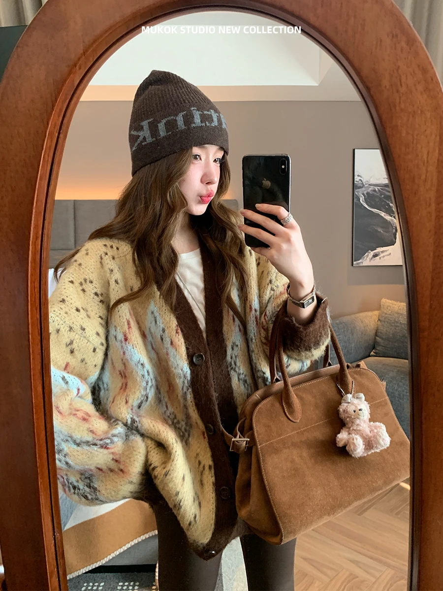 

Женский открытый кардиган MUKOK: мягкий, свободный, вязаный, с эффектом похудения, с ромбовидным узором, с бахромой, длинный рукав, винтажный стиль, эксклюзивно онлайн