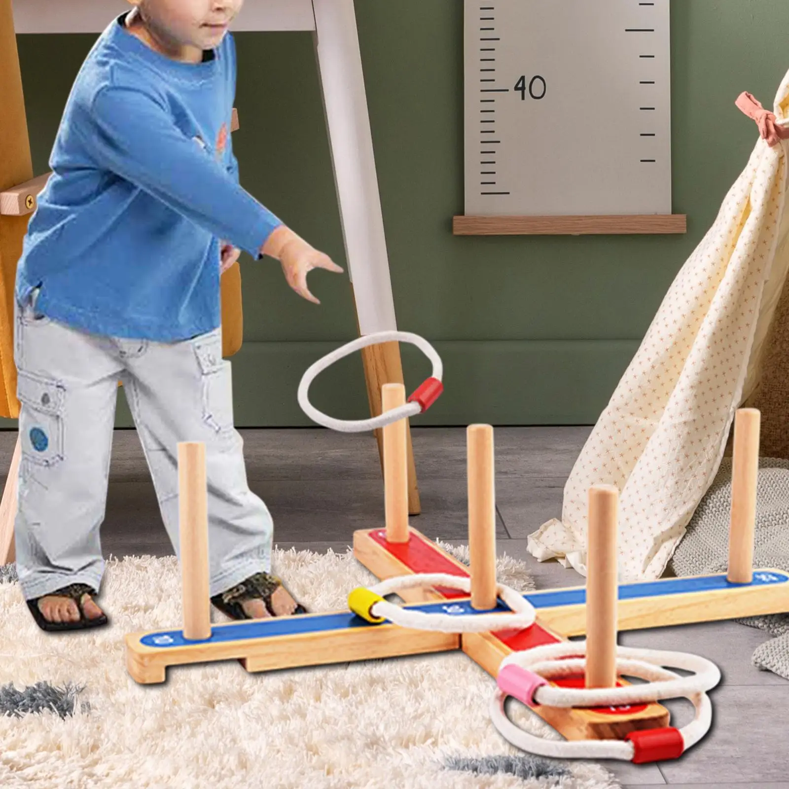 

Wooden Toss Game Carnival Games Set Teen Adults Gift Playset Includes 5 Rings Sport Activity Fun for Park Playground Backyard