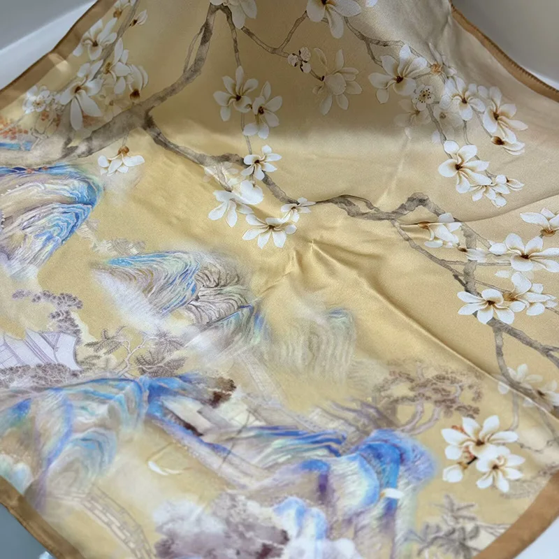 2026 New Small Square Towel Women's Printed Scarf Magnolia Pattern Flower