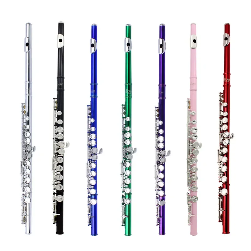 C Key Closed Hole Flute 16 Keys Nickel Silver Plated Western Concert Flute with E Mechanism for Students Beginners Band