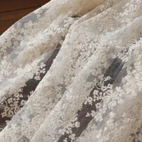 Soft Beige Mesh Fabric Embroidery Lace Fabric for Dress Cheongsam, Baby Clothes, DIY Background Fabric By The Yard