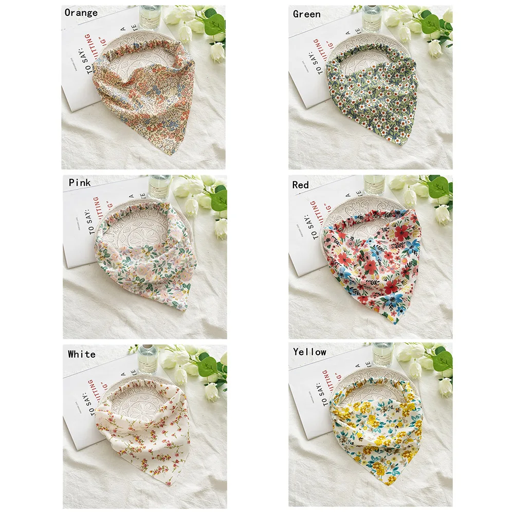 Summer Floral Printting Hair Scarf Scrunchies Vintage Triangle Bandanas Headband Elastic Hair Bands Turban Women Hair Accessory