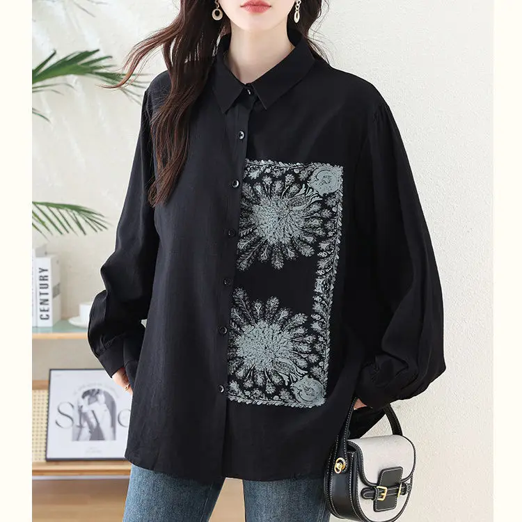 Nueva llegada camisa de manga larga con estampado suelto para primavera y otoño