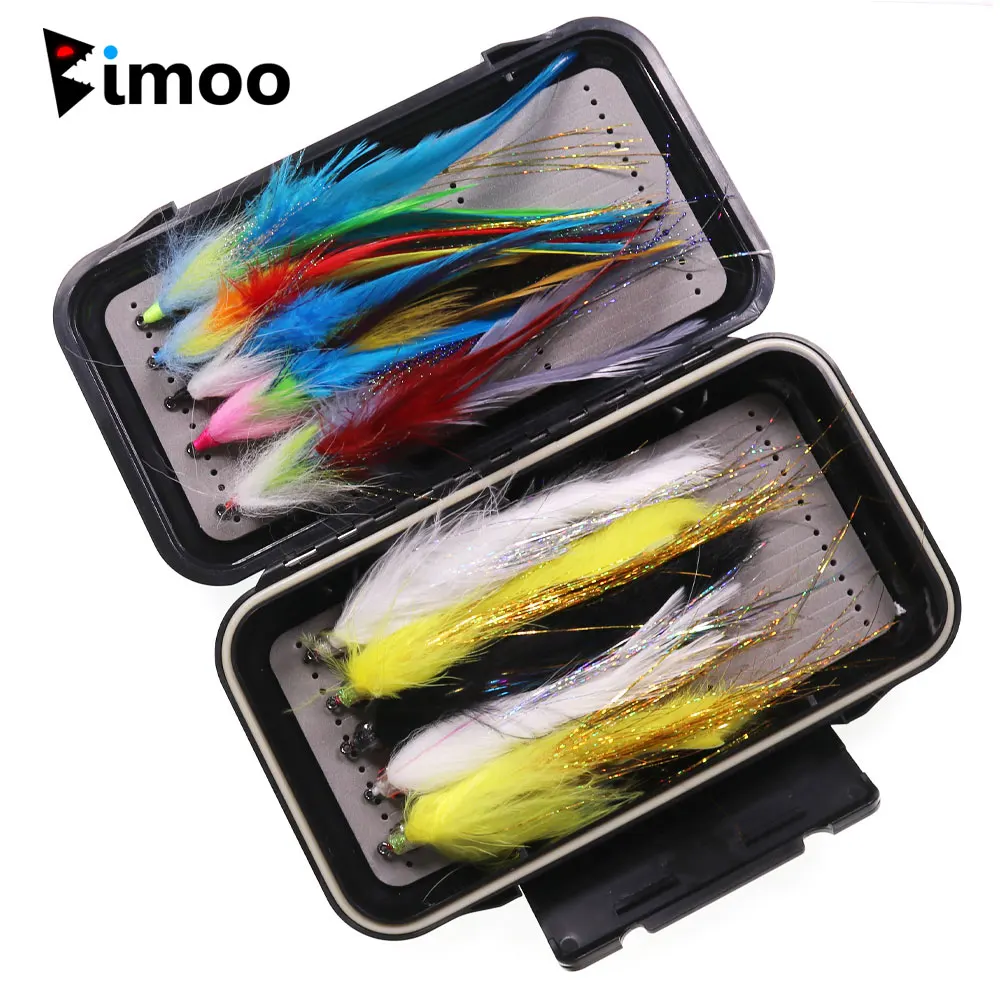 Bimoo 10pcs/ Box Saltwater Big Fish Streamer Fly Suspending Streamer Bait Hare Tail Streamer For Bass Pike Trout Fishing Lures