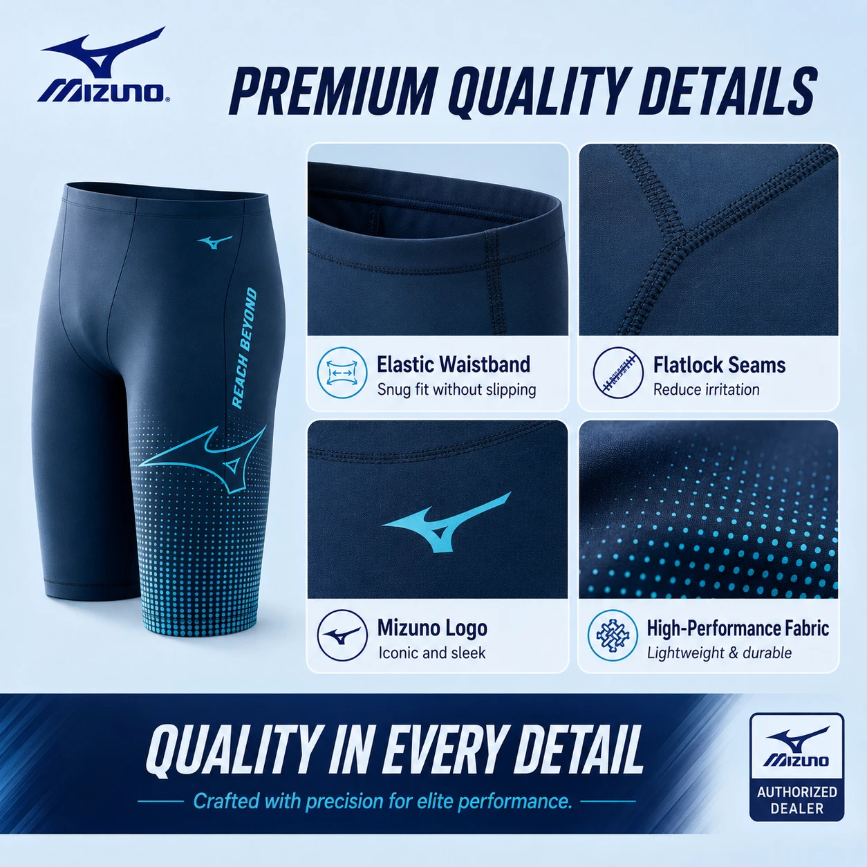Mizuno Men Swim Trunks Breathable Light Weight Fast Dry Swim Shorts for Daily Swimming Pool Seaside Travel Water Sports Use view 6