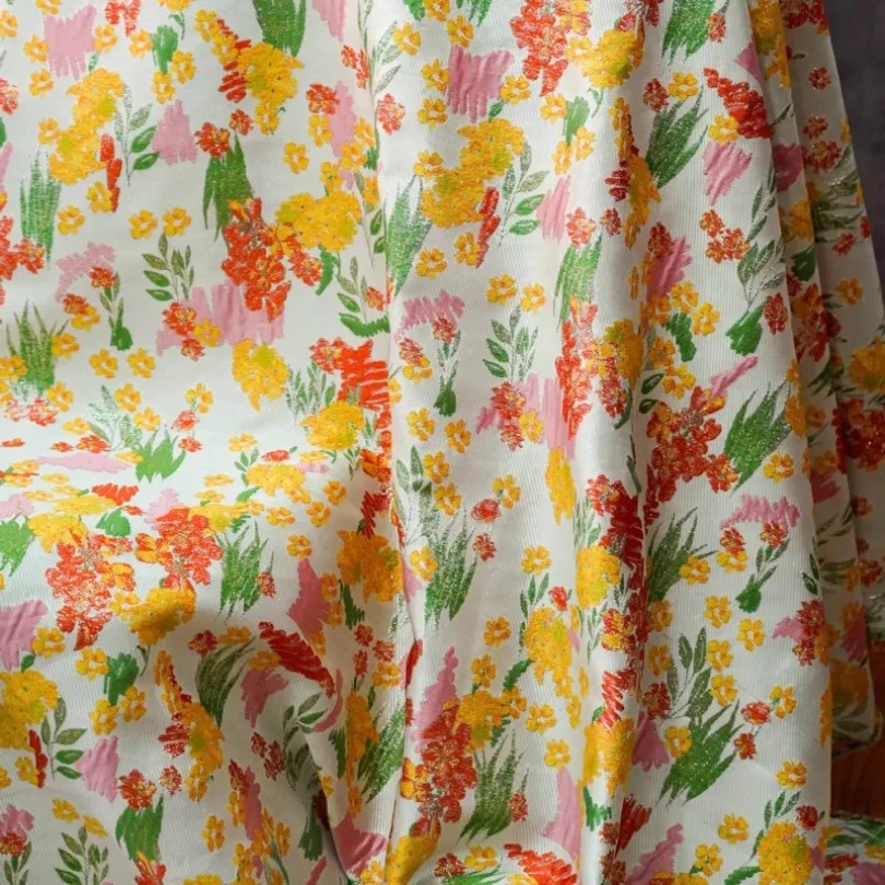 برتقالي أصفر ثلاثية الأبعاد تنقش الأزهار الجاكار خندق معطف النسيج النمط الأوروبي عالية الكثافة موضة القماش بلا أكمام فستان جاكيتات #3