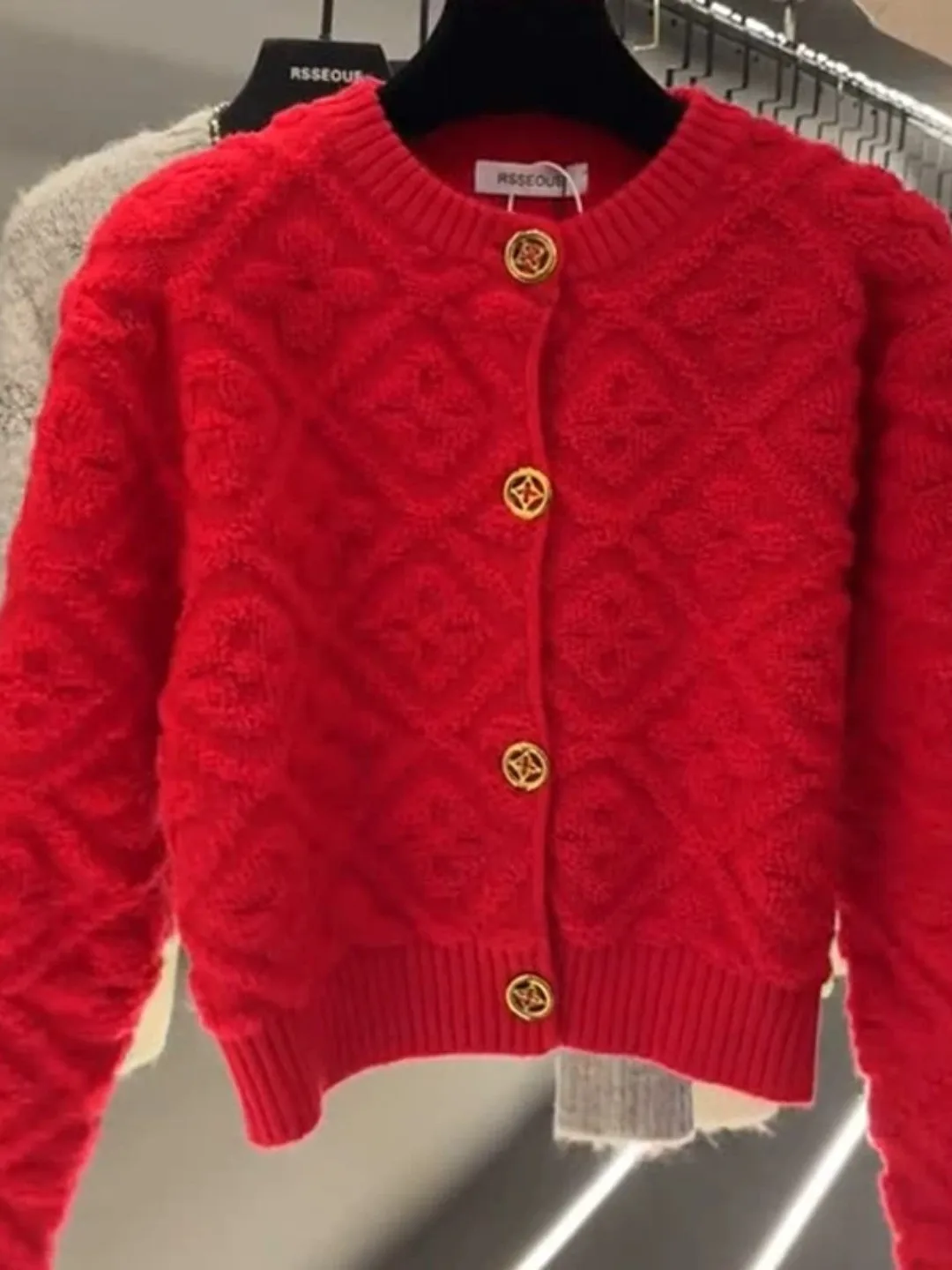 Red Knitted Sweater Comfortable Breathable Slimming Versatile Spring Autumn Women's Cardigan Knitwear Casual Style Regular Fit