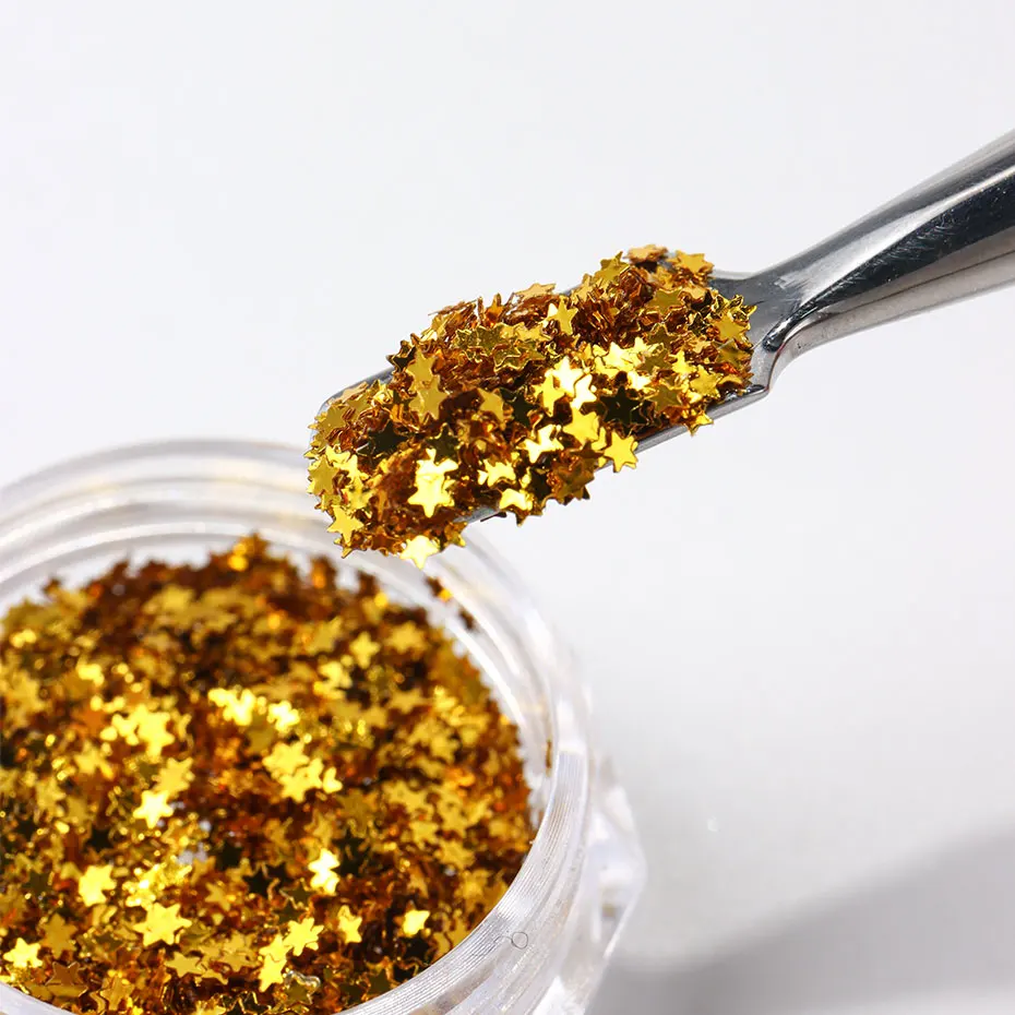 3pc Y2K Tiny Star Glitter Nail Flake Golden Silvery Black Small Pentagram Nail Seqiuns Kawaii Korean DIY Manicure Accessories image 5