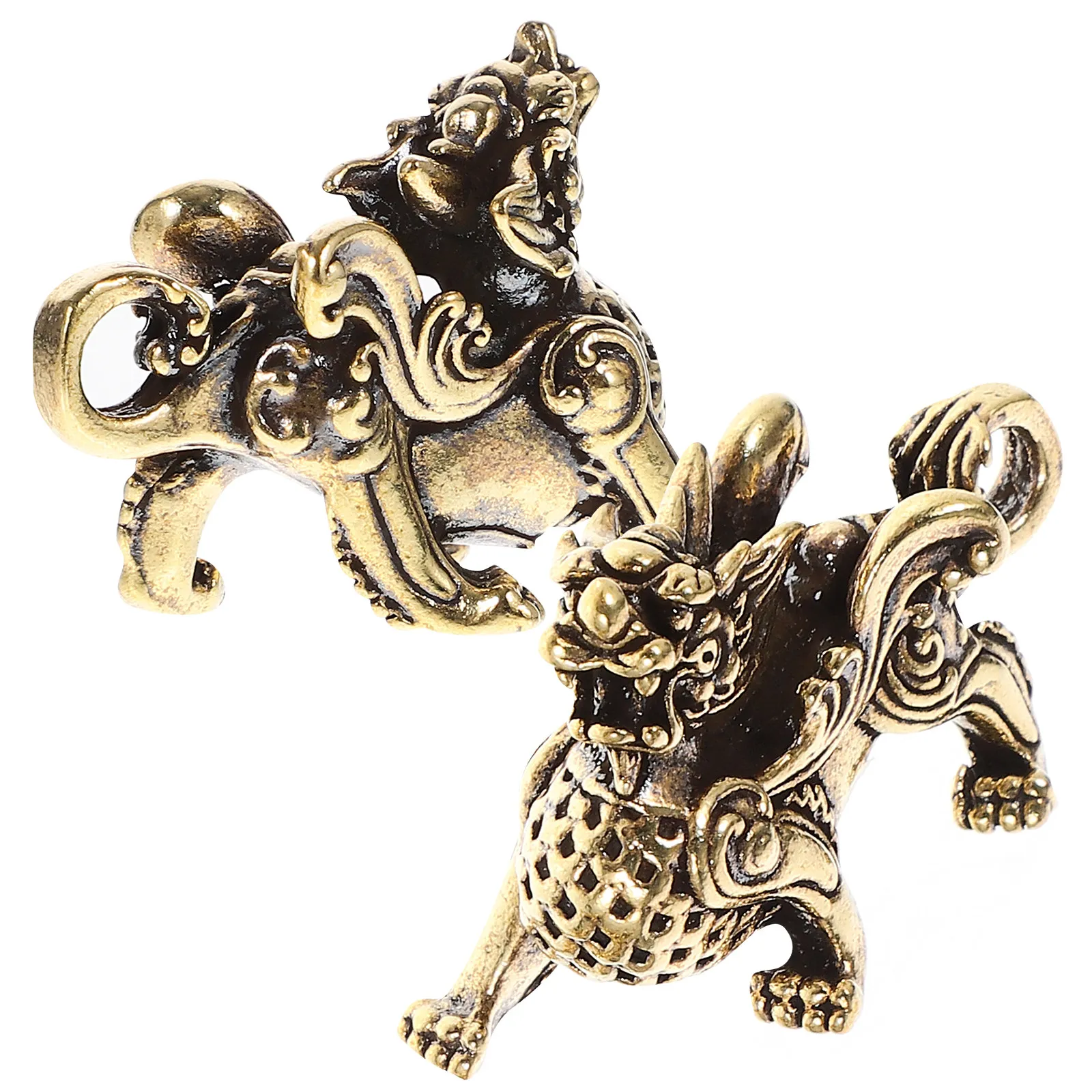 2Pcs Feng Shui Kylin Keychain Pendant Brass Ornaments Desktop Decoration Home Furnishings Auspicious Adornments