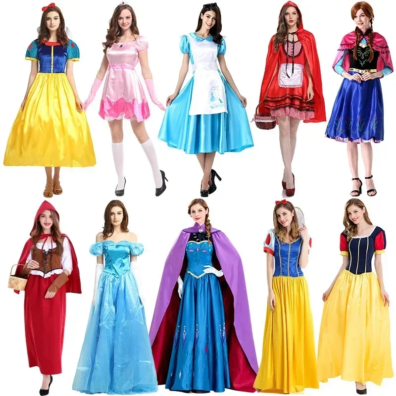 Women Halloween Princess Dresses Carnival Ball Party Costume Cosplay Elsa Queen White Snow Princess Dress  Ladies Birthday Gifts