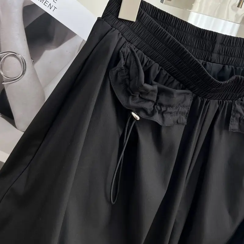 Korean Simplicity Elastic High Waist Solid Color Shorts 2023 Summer Casual Women's Clothing Loose All-match Wide Leg Shorts