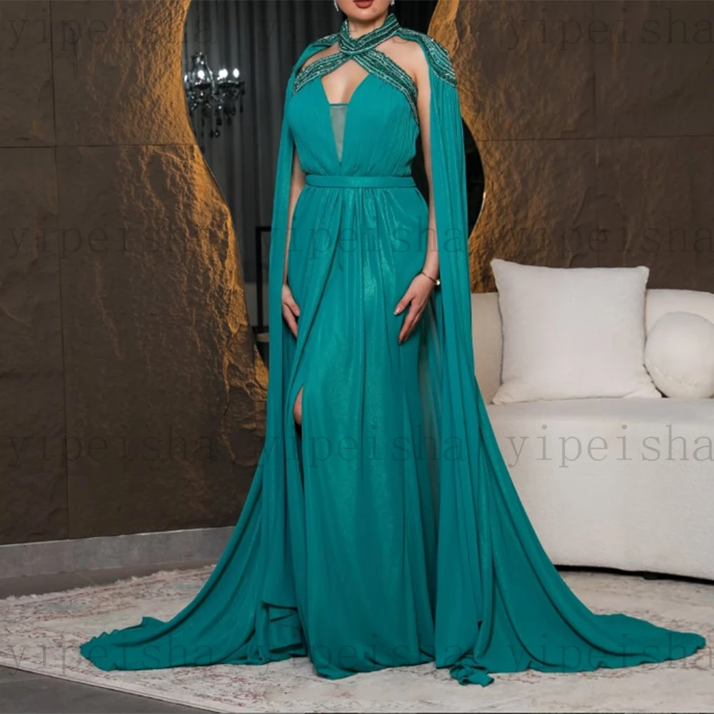Вечерние платья с лямкой на шее по индивидуальному заказу, без рукавов, с открытой спиной, с бисером, расшитое блестками, платье русалки для выпускного вечера, современное длинное вечернее платье с глубоким V-образным вырезом